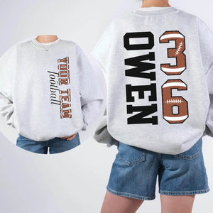 Custom Football T-Shirt or Sweatshirt – Personalized Name & Number - Woven Mama