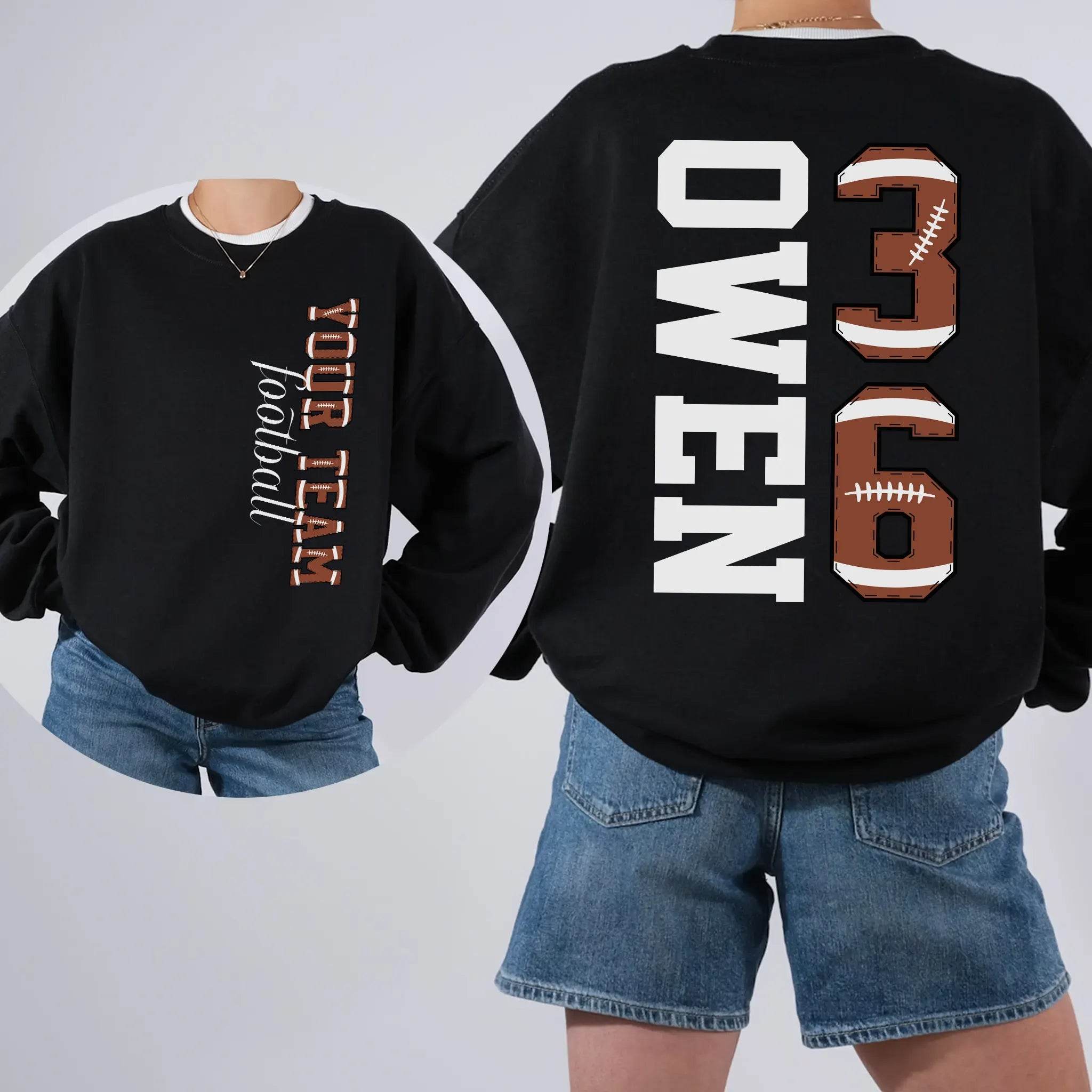 Custom Football T-Shirt or Sweatshirt – Personalized Name & Number - Woven Mama