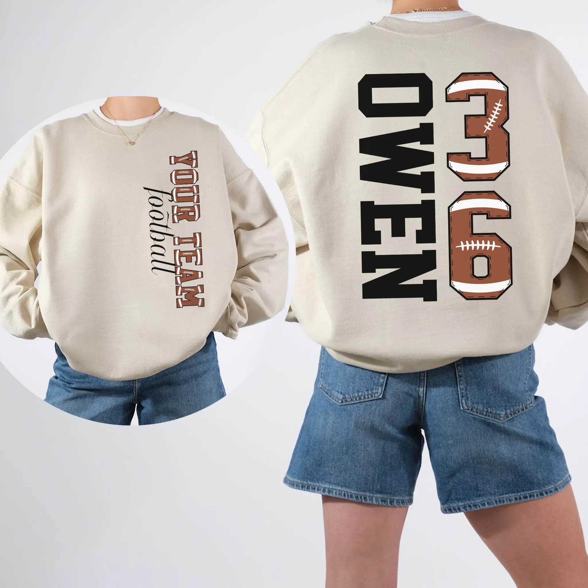 Custom Football T-Shirt or Sweatshirt – Personalized Name & Number - Woven Mama