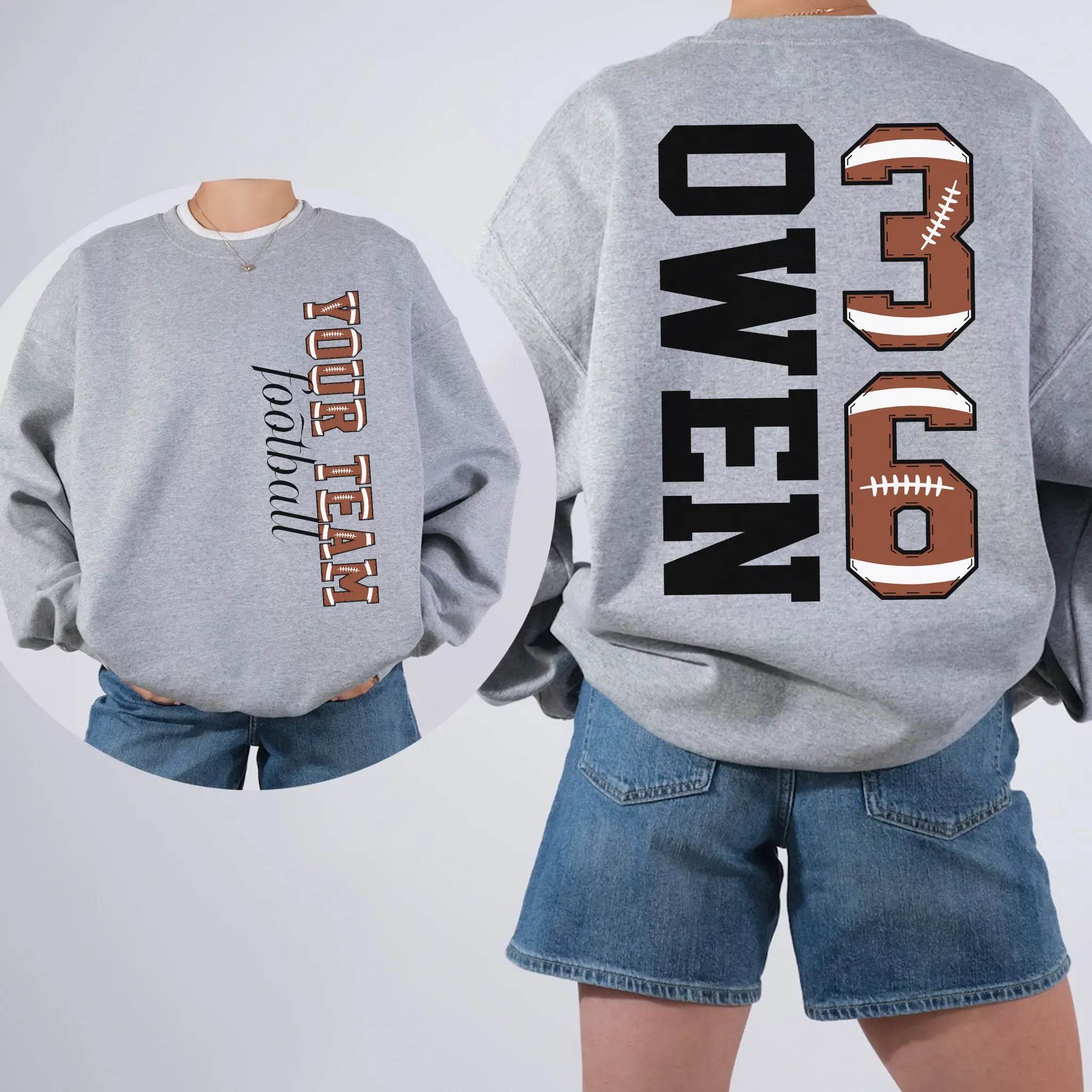 Custom Football T-Shirt or Sweatshirt – Personalized Name & Number - Woven Mama