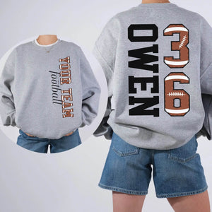 Custom Football T-Shirt or Sweatshirt – Personalized Name & Number - Woven Mama