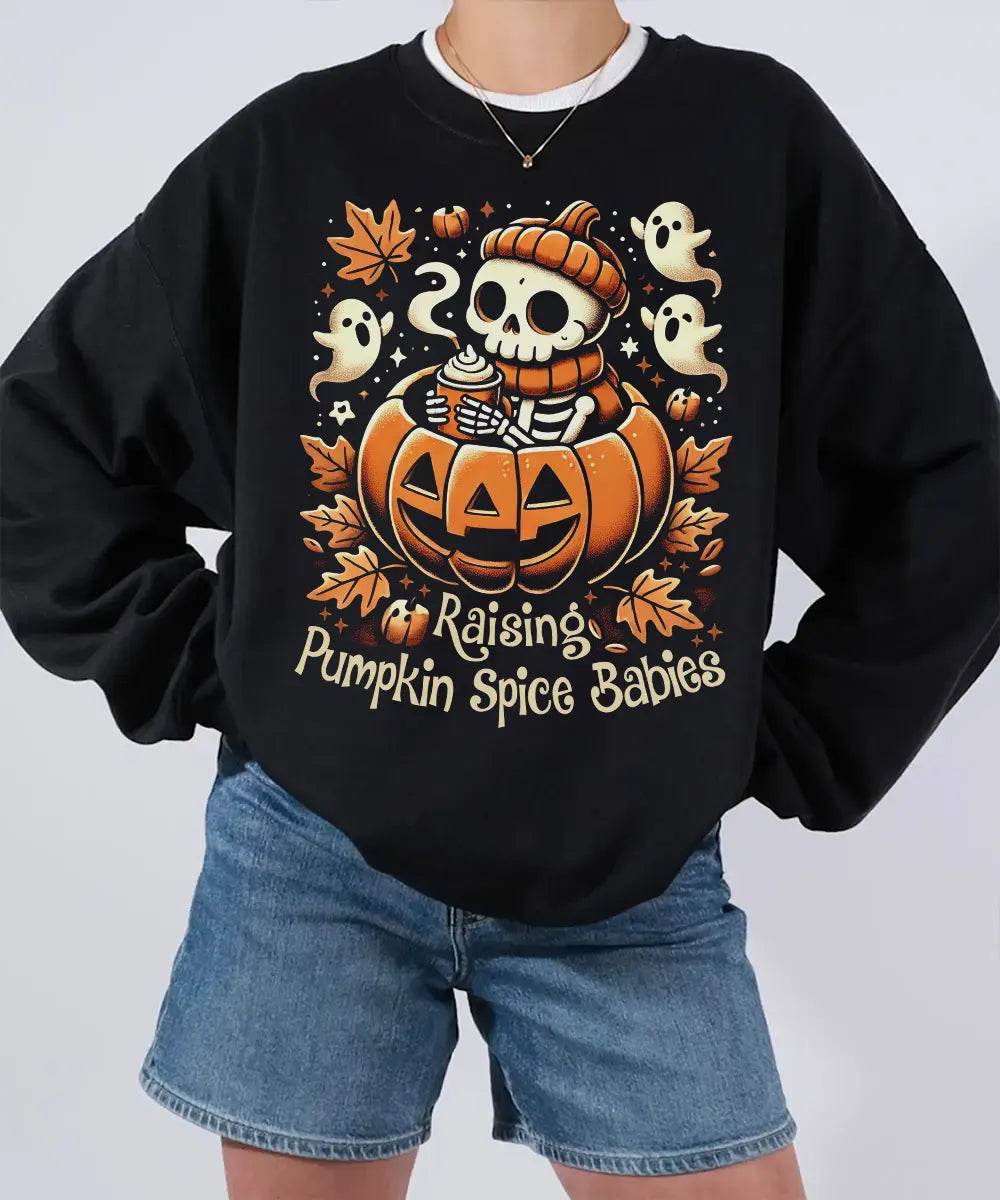 Raising Pumpkin Spice Babies Halloween Comfort Colors T-Shirt or Crewneck Sweatshirt - Woven Mama