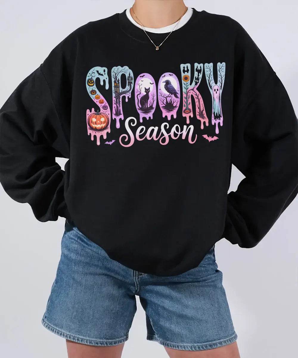Spooky Season Comfort Colors T-Shirt or Crewneck Sweatshirt – Cute Drippy Pastel Halloween Shirt - Woven Mama