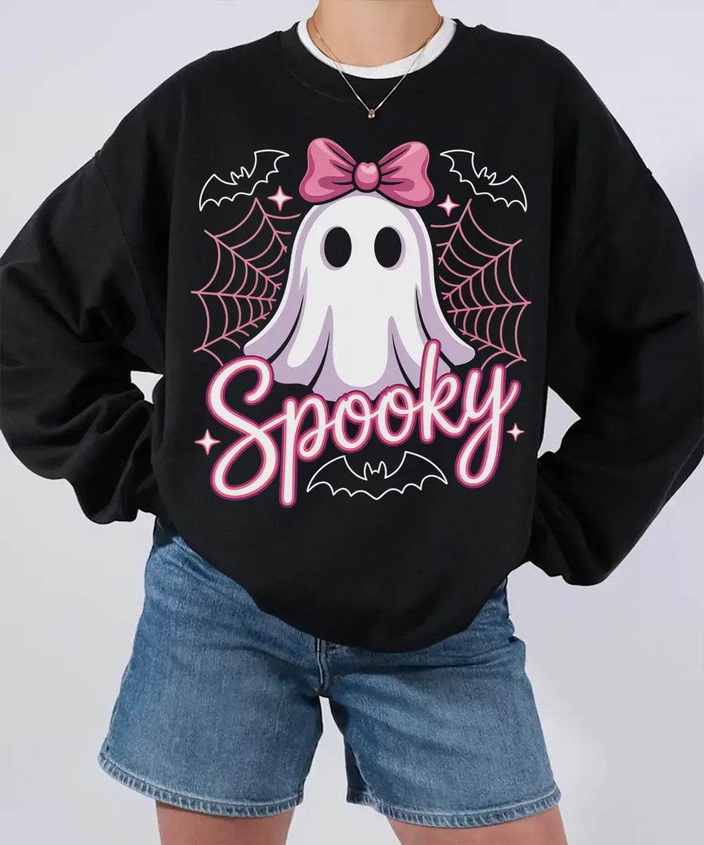 Spooky Ghost Mama Comfort Colors T-Shirt or Sweatshirt – Cute Halloween Pink Bow Ghost Shirt - Woven Mama