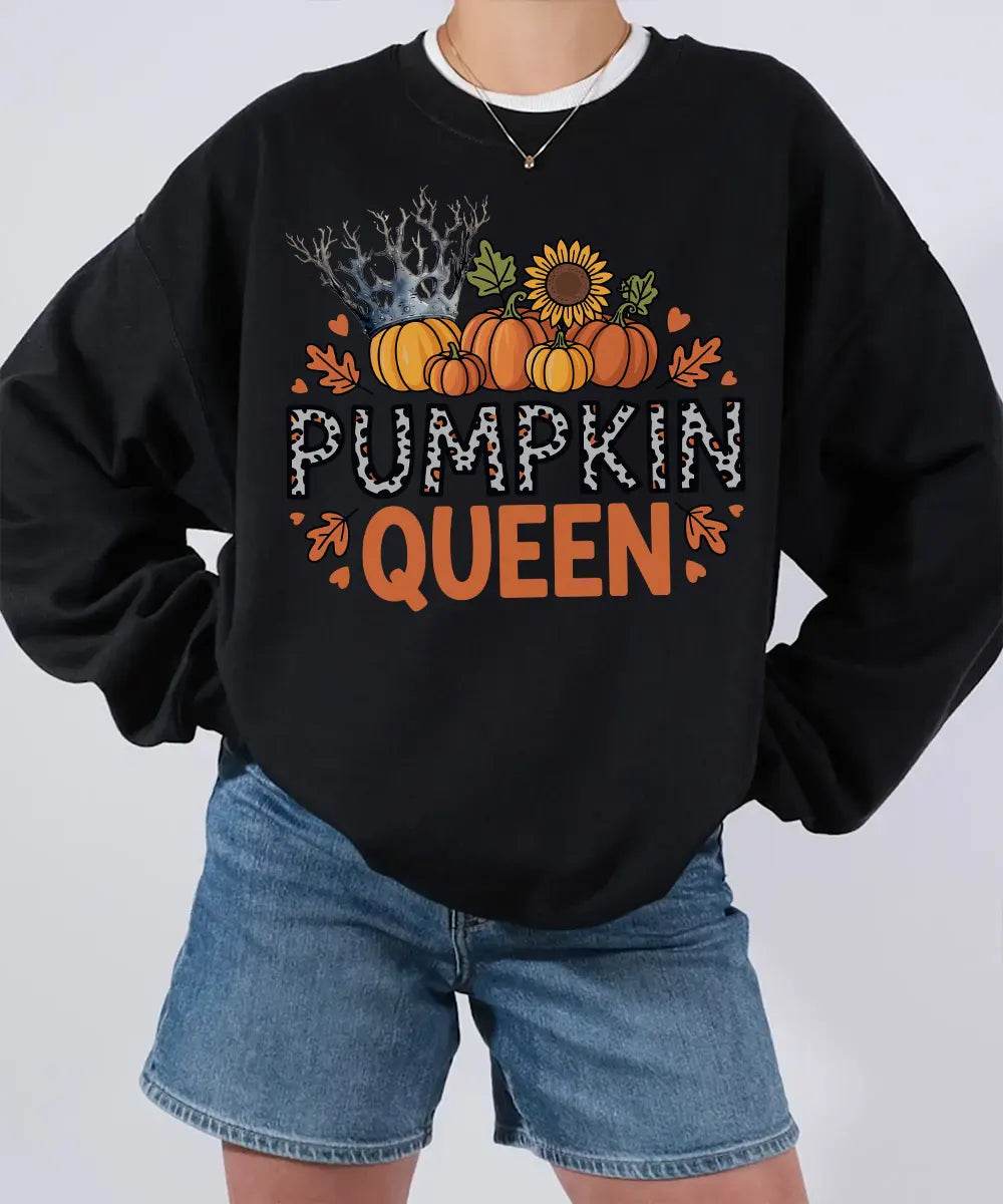 Pumpkin Queen Comfort Colors T-Shirt or Crewneck Sweatshirt – Fall Pumpkin Patch & Halloween Mom Shirt - Woven Mama