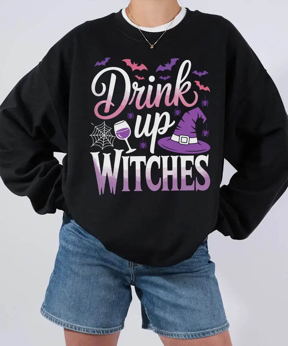 Drink Up Witches Halloween Comfort Colors T-Shirt or Crewneck Sweatshirt – Funny Spooky Season Shirt - Woven Mama