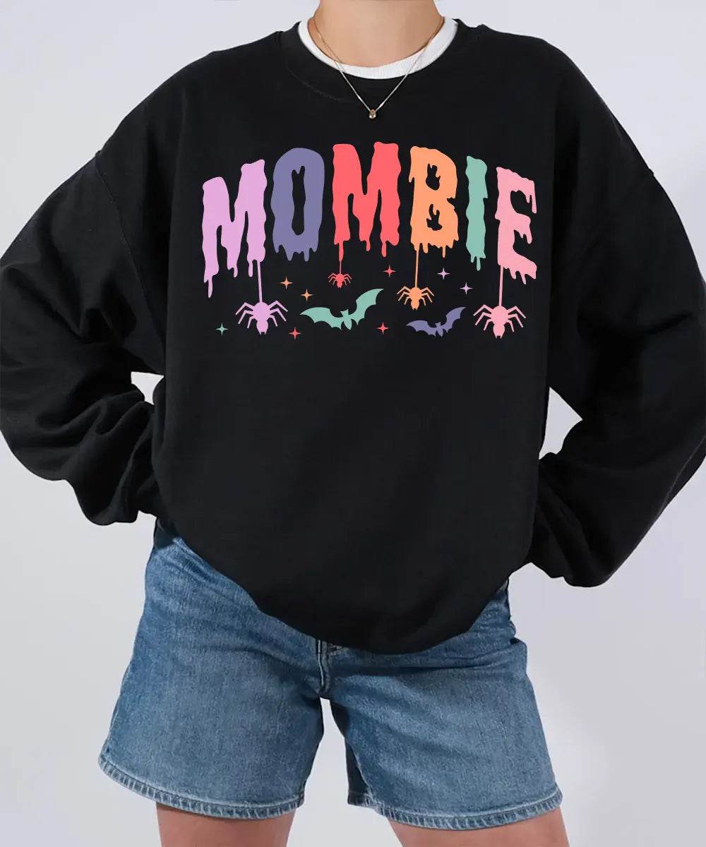 Mombie Comfort Colors T-Shirt or Crewneck Sweatshirt – Cute Colorful Spooky Halloween Mom Shirt - Woven Mama