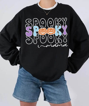 Spooky Mama Comfort Colors T-Shirt or Crewneck Sweatshirt – Colorful Halloween Pumpkin Mom Shirt - Woven Mama