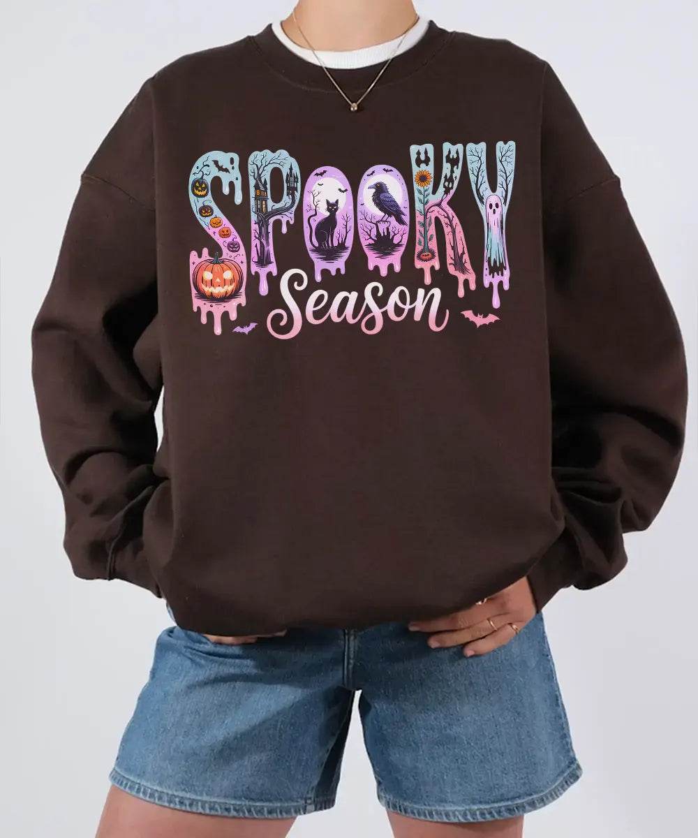 Spooky Season Comfort Colors T-Shirt or Crewneck Sweatshirt – Cute Drippy Pastel Halloween Shirt - Woven Mama