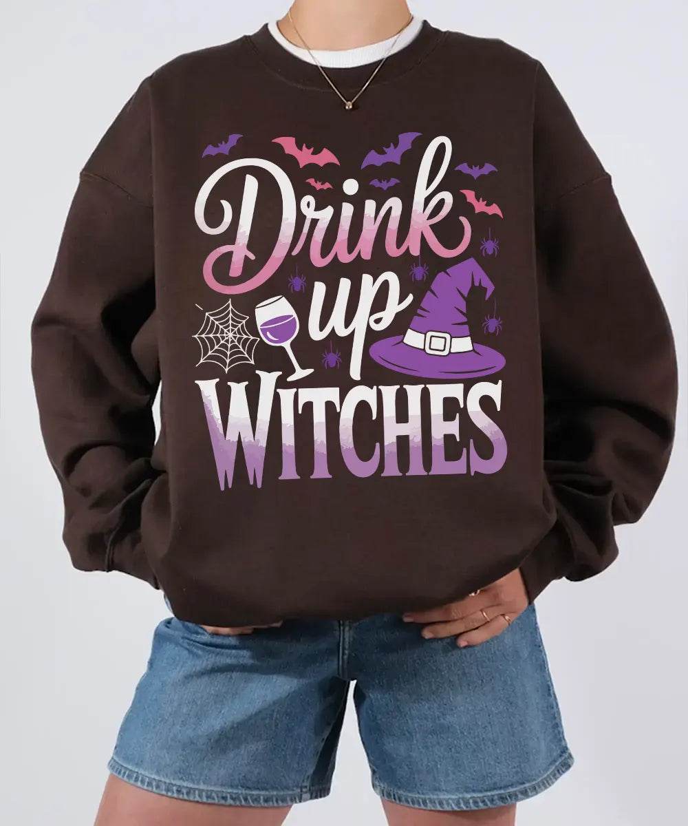 Drink Up Witches Halloween Comfort Colors T-Shirt or Crewneck Sweatshirt – Funny Spooky Season Shirt - Woven Mama