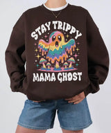 Stay Trippy Mama Ghost Comfort Colors T-Shirt or Crewneck Sweatshirt – Psychedelic Halloween Mom Shirt - Woven Mama