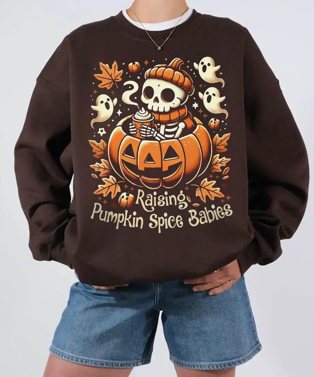 Raising Pumpkin Spice Babies Halloween Comfort Colors T-Shirt or Crewneck Sweatshirt - Woven Mama