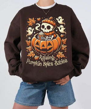 Raising Pumpkin Spice Babies Halloween Comfort Colors T-Shirt or Crewneck Sweatshirt - Woven Mama