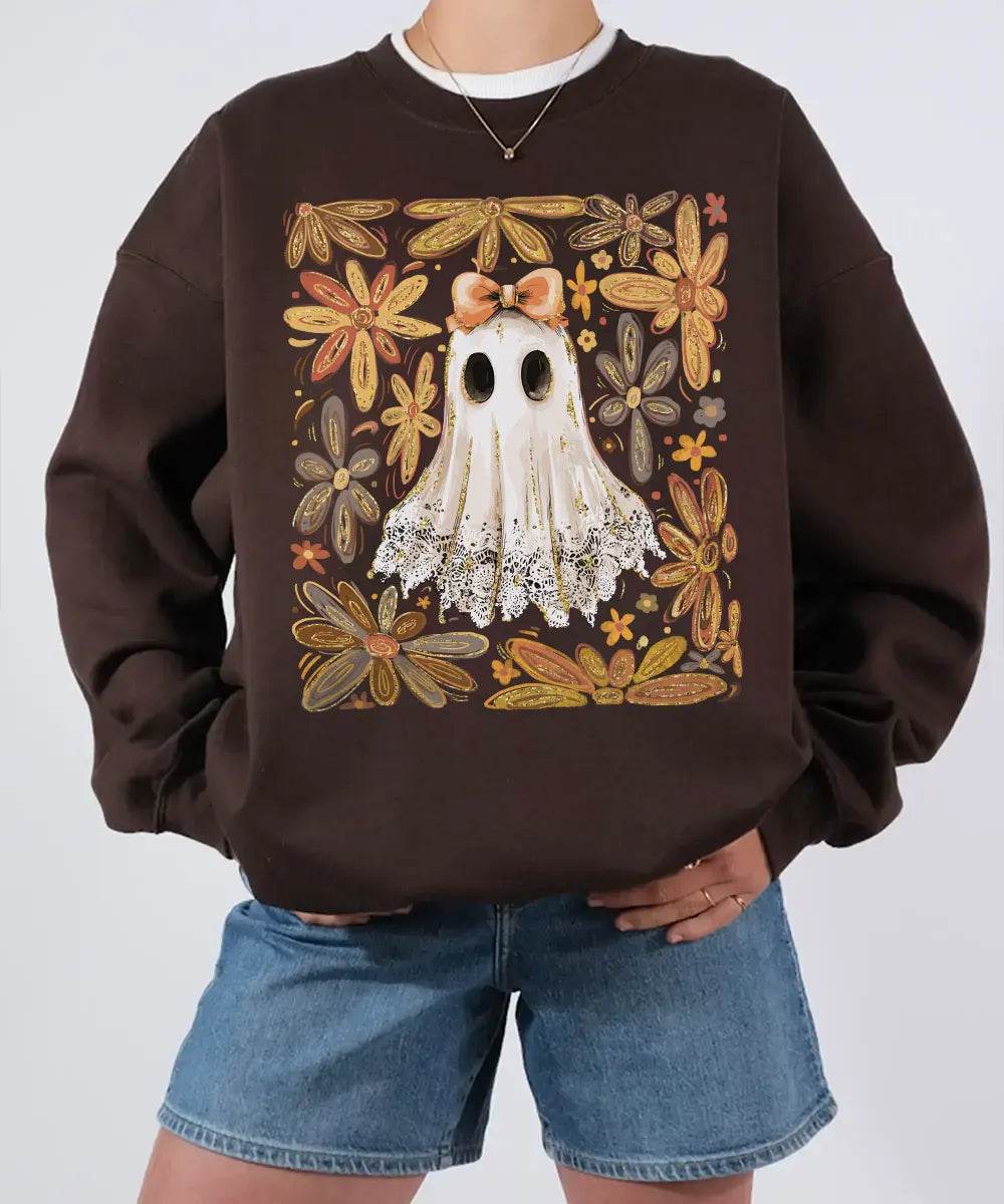 Floral Ghost Mama Halloween Comfort Colors T-Shirt or Sweatshirt – Retro Fall Spooky Season Shirt - Woven Mama
