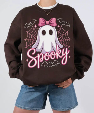 Spooky Ghost Mama Comfort Colors T-Shirt or Sweatshirt – Cute Halloween Pink Bow Ghost Shirt - Woven Mama