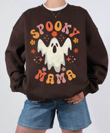 Spooky Mama Ghost Comfort Colors T-Shirt or Crewneck Sweatshirt – Retro Halloween Mom Shirt - Woven Mama