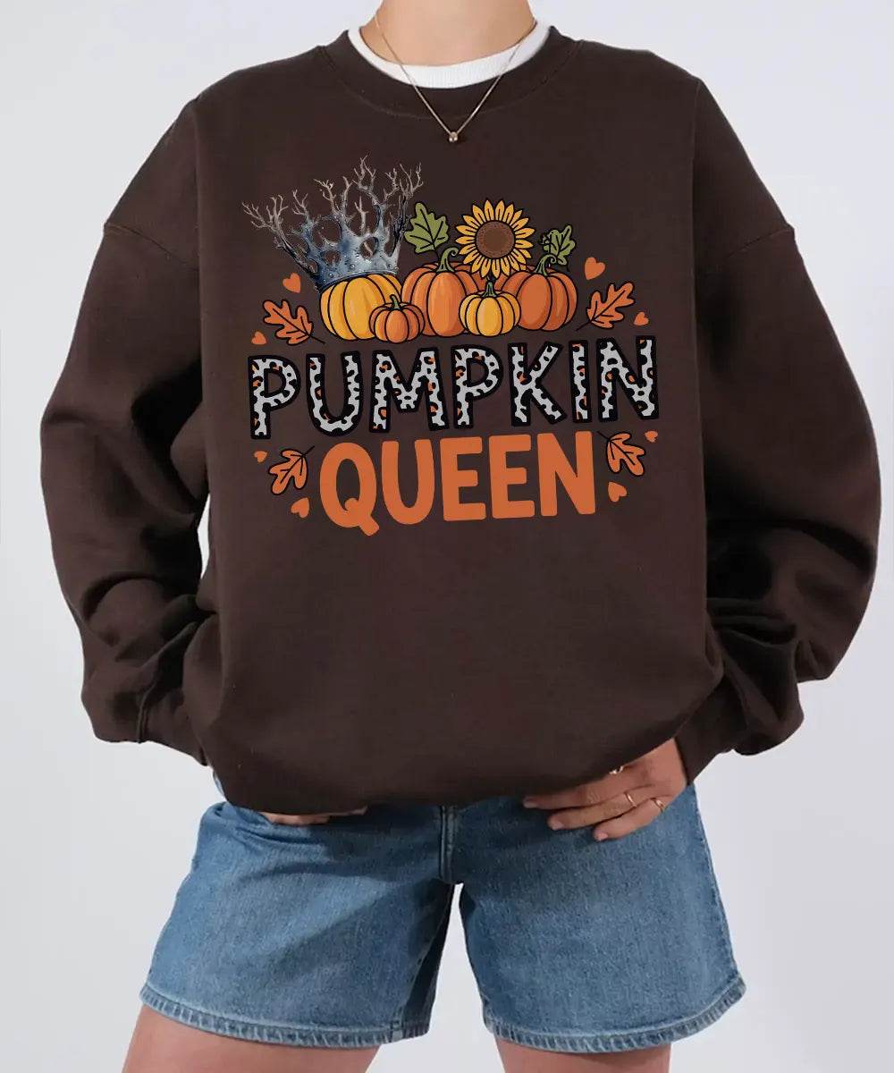 Pumpkin Queen Comfort Colors T-Shirt or Crewneck Sweatshirt – Fall Pumpkin Patch & Halloween Mom Shirt - Woven Mama