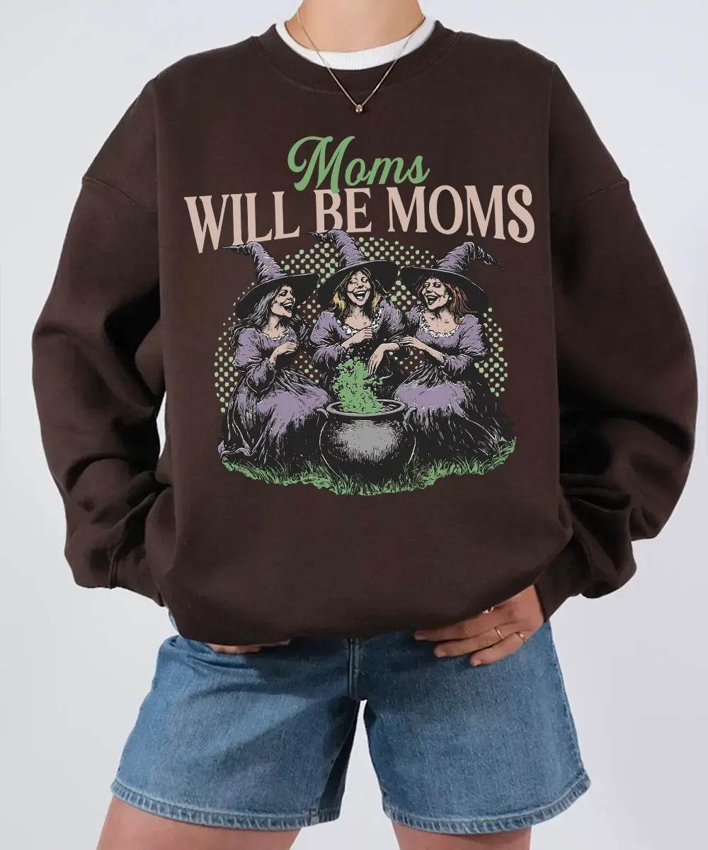 Moms Will Be Moms Comfort Colors T-Shirt or Crewneck Sweatshirt – Witchy Halloween Mom Shirt - Woven Mama