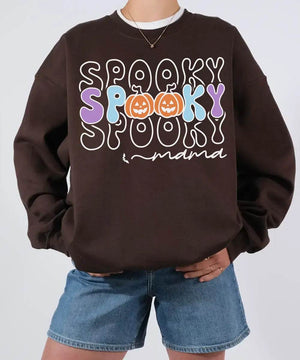 Spooky Mama Comfort Colors T-Shirt or Crewneck Sweatshirt – Colorful Halloween Pumpkin Mom Shirt - Woven Mama