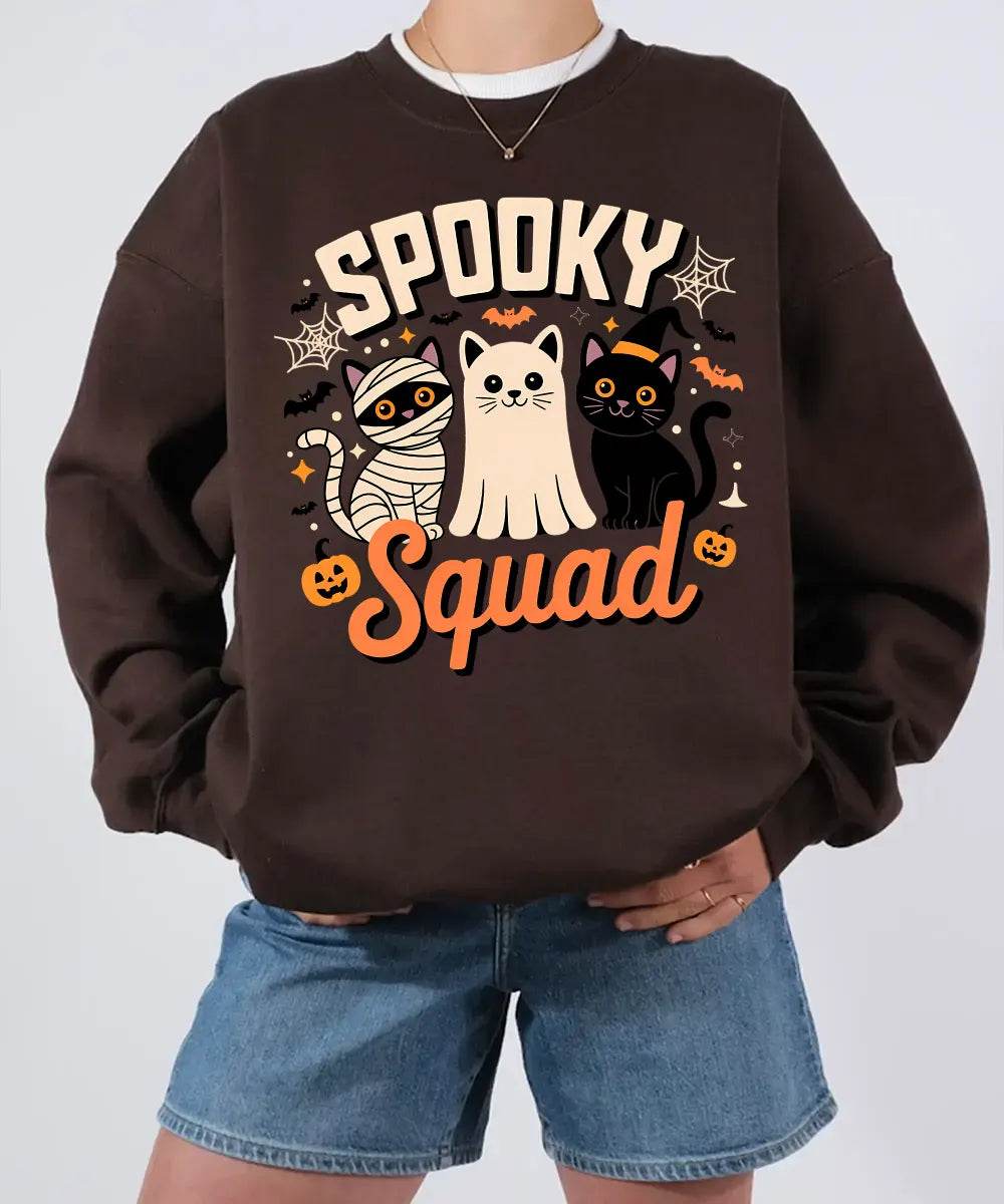 Spooky Squad Halloween Comfort Colors T-Shirt or Crewneck Sweatshirt – Cute Cats Mom Halloween Shirt - Woven Mama