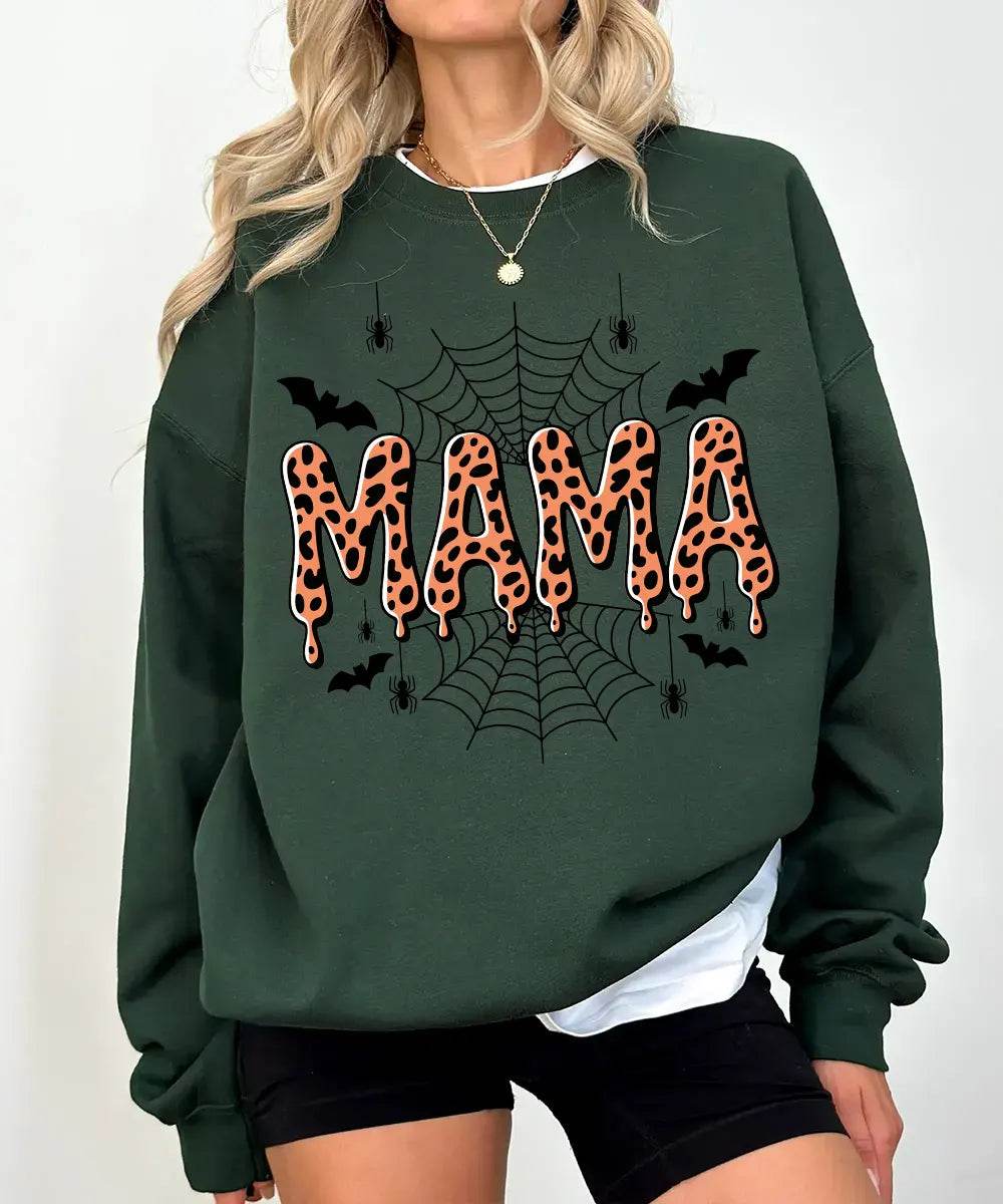 Spooky Mama Comfort Colors T-Shirt or Crewneck Sweatshirt – Leopard Print Halloween Mom Shirt - Woven Mama