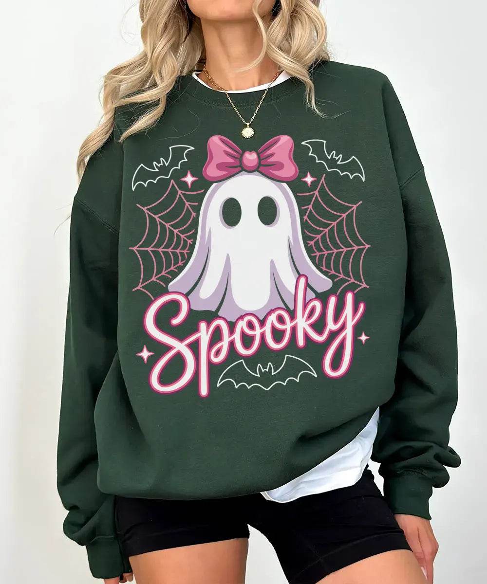 Spooky Ghost Mama Comfort Colors T-Shirt or Sweatshirt – Cute Halloween Pink Bow Ghost Shirt - Woven Mama