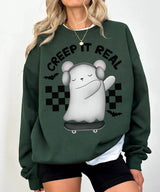 Creep It Real Halloween Comfort Colors T-Shirt or Crewneck Sweatshirt – Cute Ghost Skateboard Tee - Woven Mama