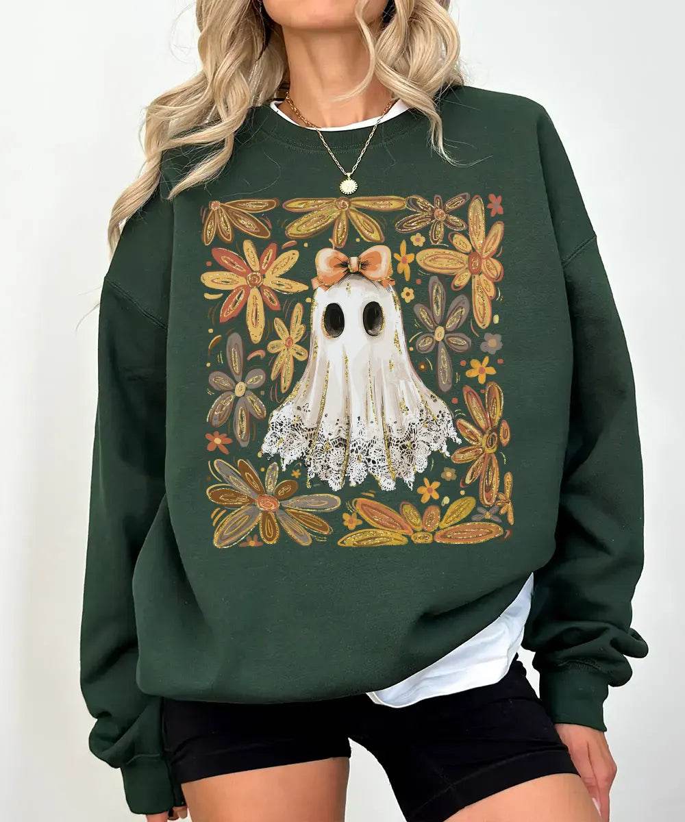 Floral Ghost Mama Halloween Comfort Colors T-Shirt or Sweatshirt – Retro Fall Spooky Season Shirt - Woven Mama