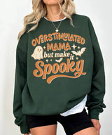 Overstimulated Mama But Make It Spooky Comfort Colors T-Shirt or Crewneck Sweatshirt – Halloween Mom Shirt - Woven Mama