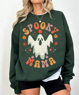 Spooky Mama Ghost Comfort Colors T-Shirt or Crewneck Sweatshirt – Retro Halloween Mom Shirt - Woven Mama