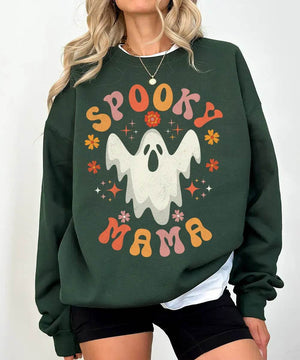 Spooky Mama Ghost Comfort Colors T-Shirt or Crewneck Sweatshirt – Retro Halloween Mom Shirt - Woven Mama