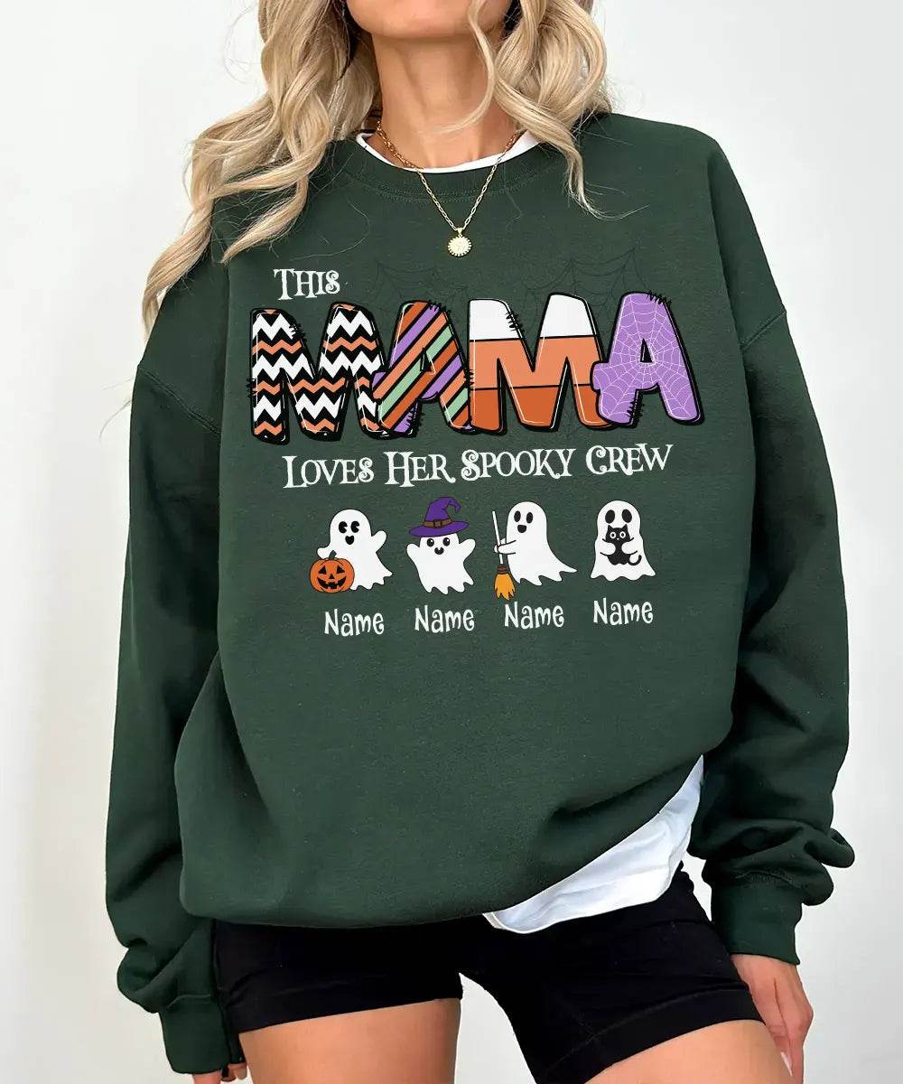 Custom Halloween Mama Comfort Colors T-Shirt or Crewneck Sweatshirt – This Mama Loves Her Spooky Crew - Woven Mama