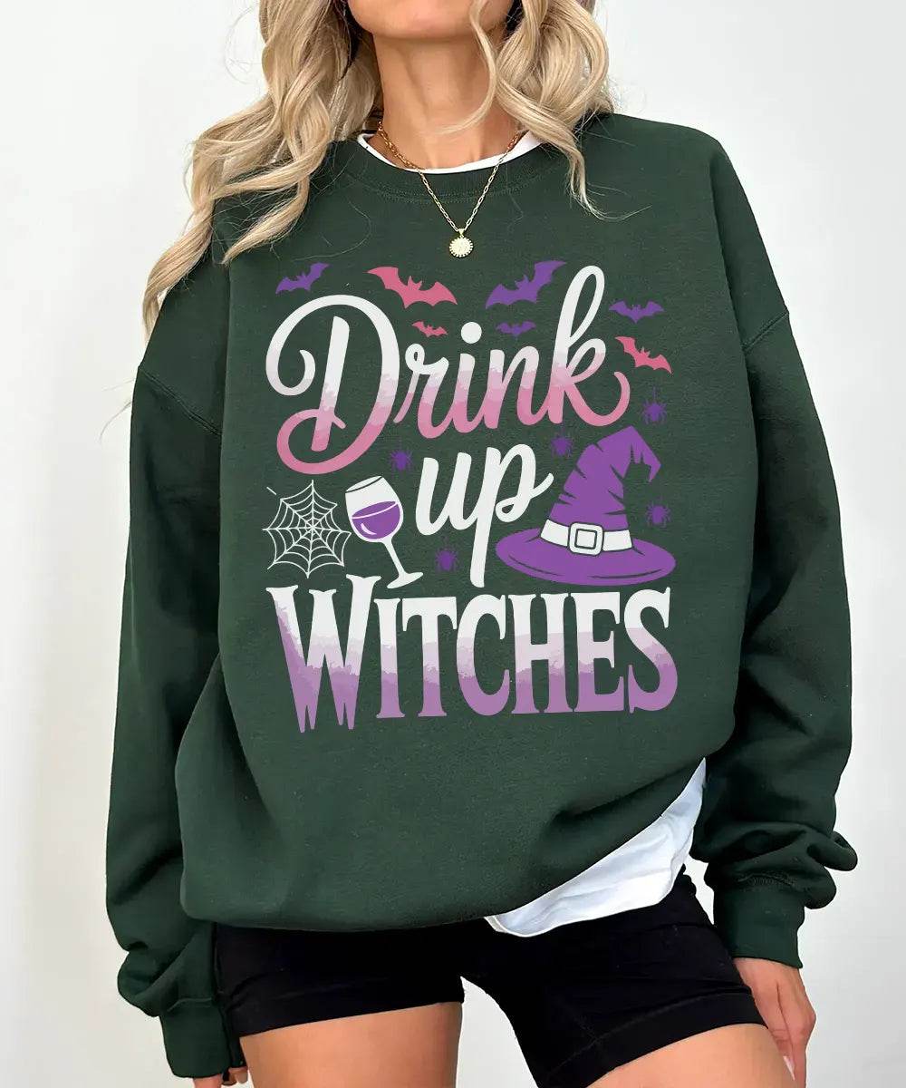 Drink Up Witches Halloween Comfort Colors T-Shirt or Crewneck Sweatshirt – Funny Spooky Season Shirt - Woven Mama