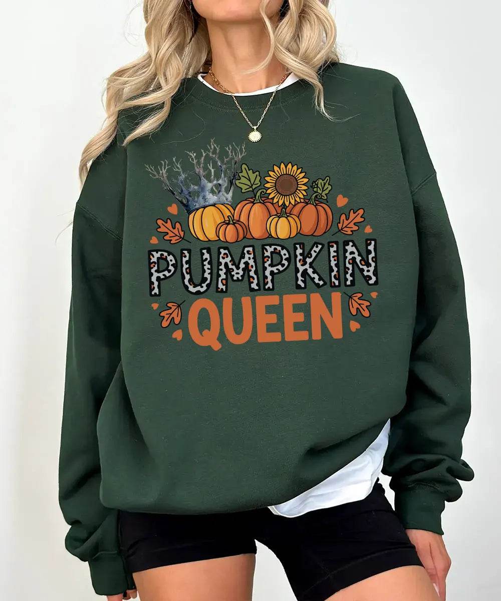 Pumpkin Queen Comfort Colors T-Shirt or Crewneck Sweatshirt – Fall Pumpkin Patch & Halloween Mom Shirt - Woven Mama