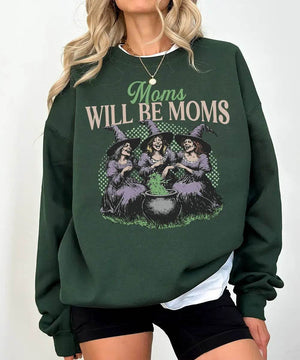 Moms Will Be Moms Comfort Colors T-Shirt or Crewneck Sweatshirt – Witchy Halloween Mom Shirt - Woven Mama