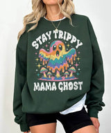 Stay Trippy Mama Ghost Comfort Colors T-Shirt or Crewneck Sweatshirt – Psychedelic Halloween Mom Shirt - Woven Mama