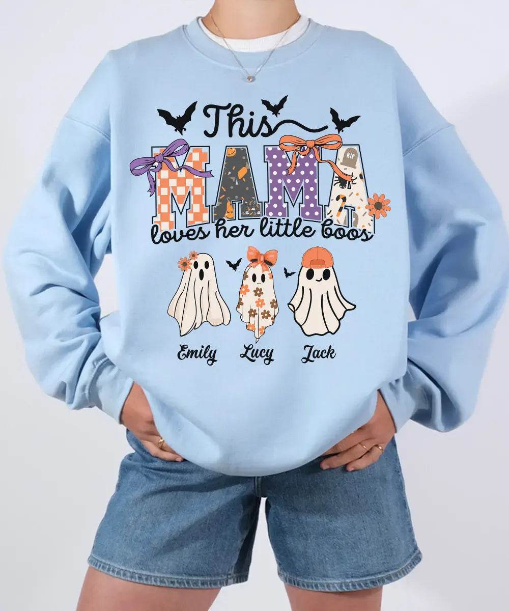 Custom Halloween Mama Comfort Colors T-Shirt or Crewneck Sweatshirt – This Mama Loves Her Little Boos - Woven Mama