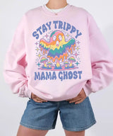 Stay Trippy Mama Ghost Comfort Colors T-Shirt or Crewneck Sweatshirt – Psychedelic Halloween Mom Shirt - Woven Mama