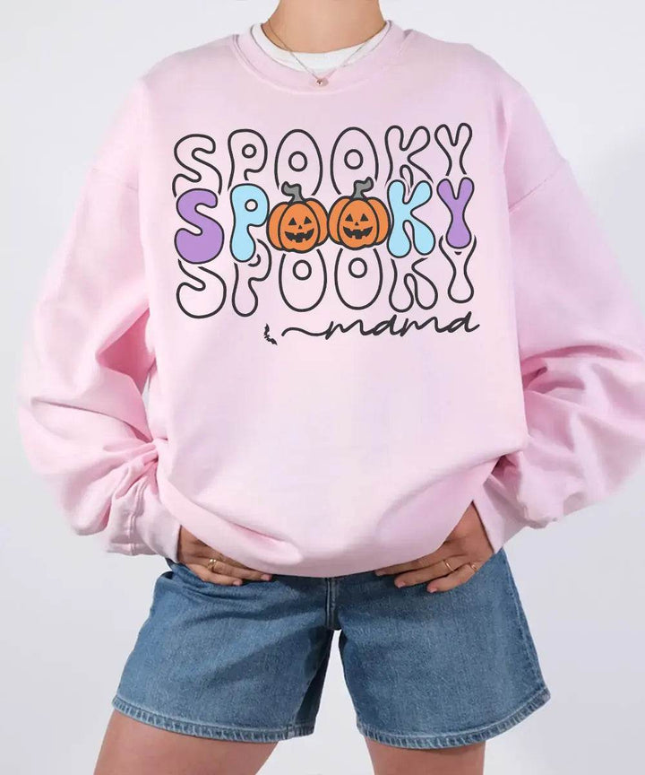 Spooky Mama Comfort Colors T-Shirt or Crewneck Sweatshirt – Colorful Halloween Pumpkin Mom Shirt - Woven Mama
