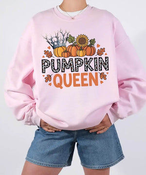 Pumpkin Queen Comfort Colors T-Shirt or Crewneck Sweatshirt – Fall Pumpkin Patch & Halloween Mom Shirt - Woven Mama