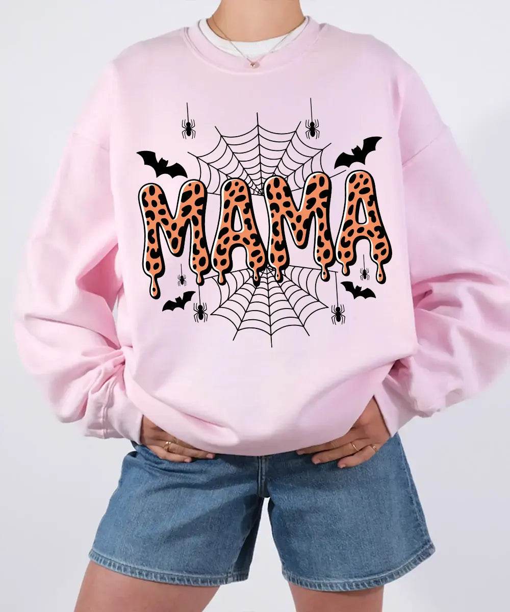 Spooky Mama Comfort Colors T-Shirt or Crewneck Sweatshirt – Leopard Print Halloween Mom Shirt - Woven Mama