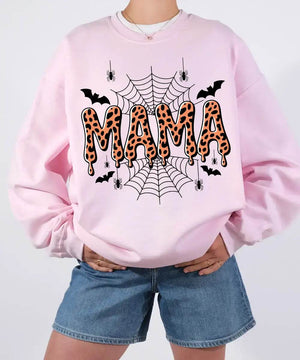 Spooky Mama Comfort Colors T-Shirt or Crewneck Sweatshirt – Leopard Print Halloween Mom Shirt - Woven Mama