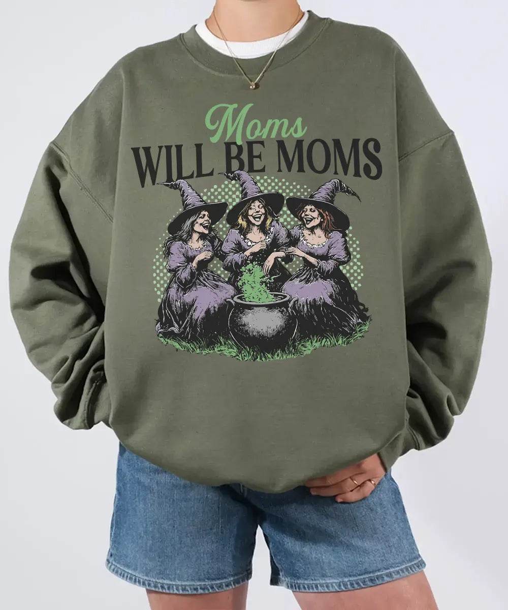 Moms Will Be Moms Comfort Colors T-Shirt or Crewneck Sweatshirt – Witchy Halloween Mom Shirt - Woven Mama