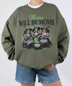 Moms Will Be Moms Comfort Colors T-Shirt or Crewneck Sweatshirt – Witchy Halloween Mom Shirt - Woven Mama