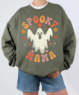 Spooky Mama Ghost Comfort Colors T-Shirt or Crewneck Sweatshirt – Retro Halloween Mom Shirt - Woven Mama