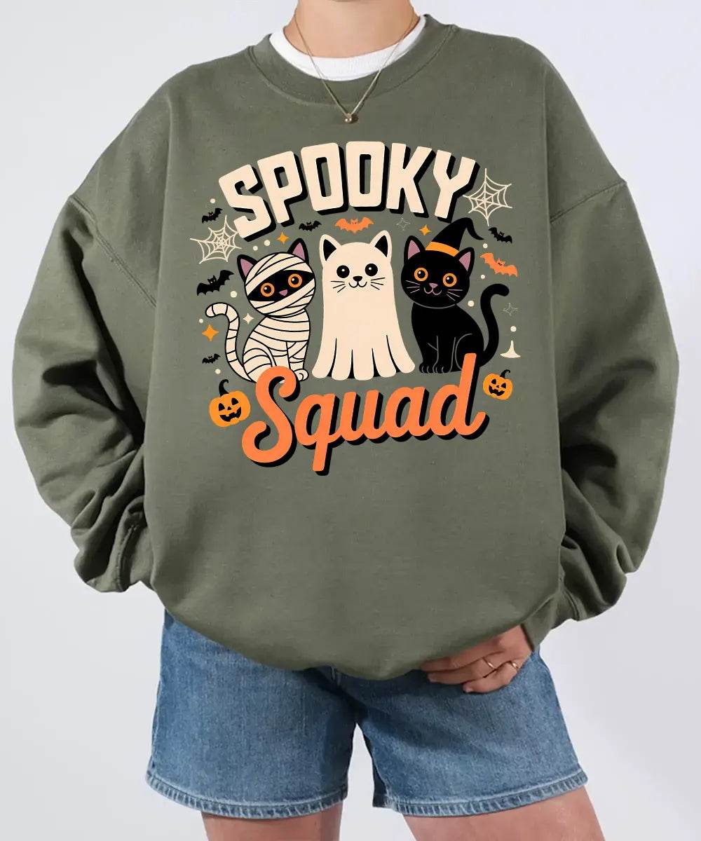 Spooky Squad Halloween Comfort Colors T-Shirt or Crewneck Sweatshirt – Cute Cats Mom Halloween Shirt - Woven Mama