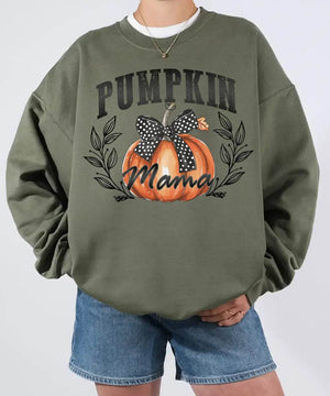 Pumpkin Mama Comfort Colors T-Shirt & Crewneck Sweatshirt – Fall Mom Graphic Tee - Woven Mama