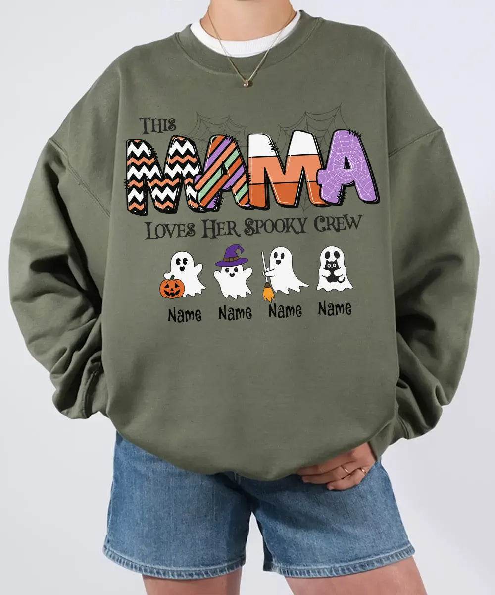 Custom Halloween Mama Comfort Colors T-Shirt or Crewneck Sweatshirt – This Mama Loves Her Spooky Crew - Woven Mama