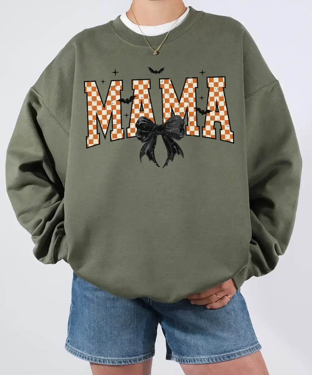 Spooky Bow MAMA Halloween Comfort Colors T-Shirt or Crewneck Sweatshirt - Woven Mama