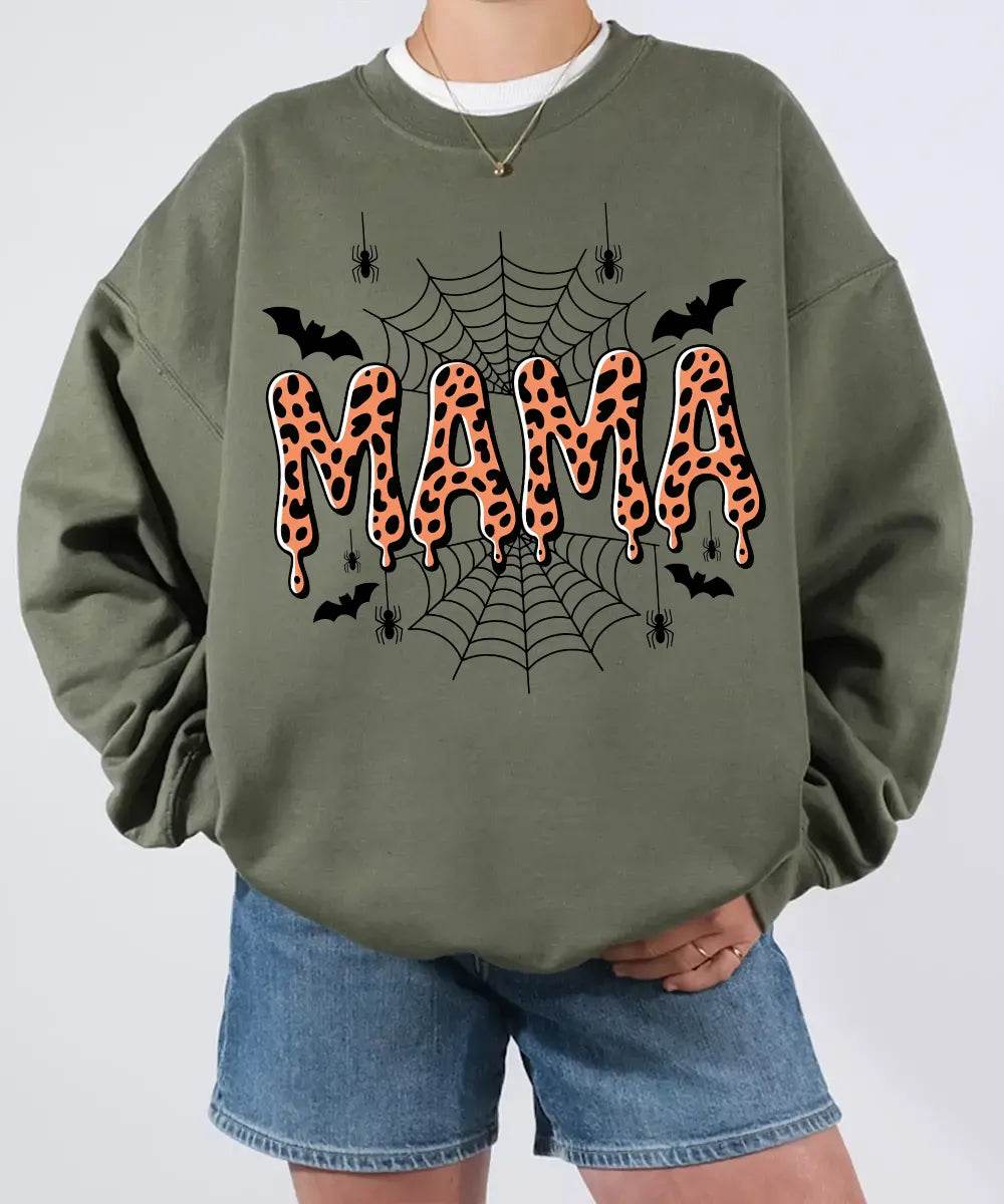 Spooky Mama Comfort Colors T-Shirt or Crewneck Sweatshirt – Leopard Print Halloween Mom Shirt - Woven Mama